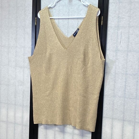 Venezia Jeans Co Gold Metallic Rib Knit Tank Sleeveless V-Neck Shimmer Top Lurex - Picture 4 of 12
